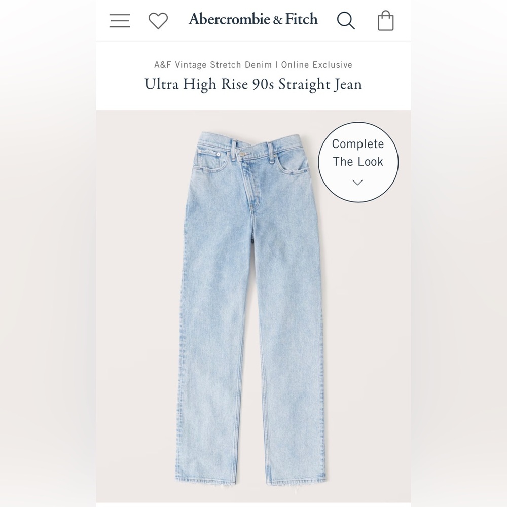 Abercombie blue 90s dad jean that crosses in front